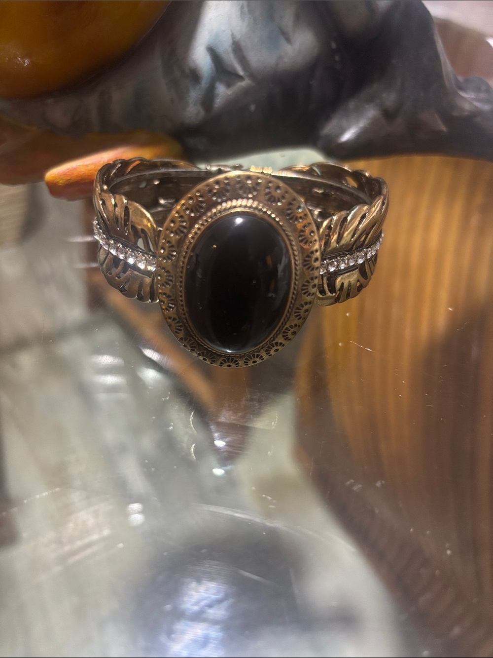 Antique-Style Black Stone Statement cuff bracelet Women's Jewelry